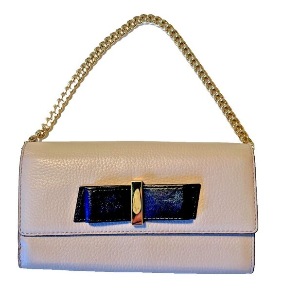 NEW Kate‎ Spade Milou Parchment Drive Wallet Wristlet Purse Leather Chain Bow - Picture 1 of 12